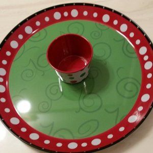 Christmas Chips and Dip Metal Round Serving Bowl